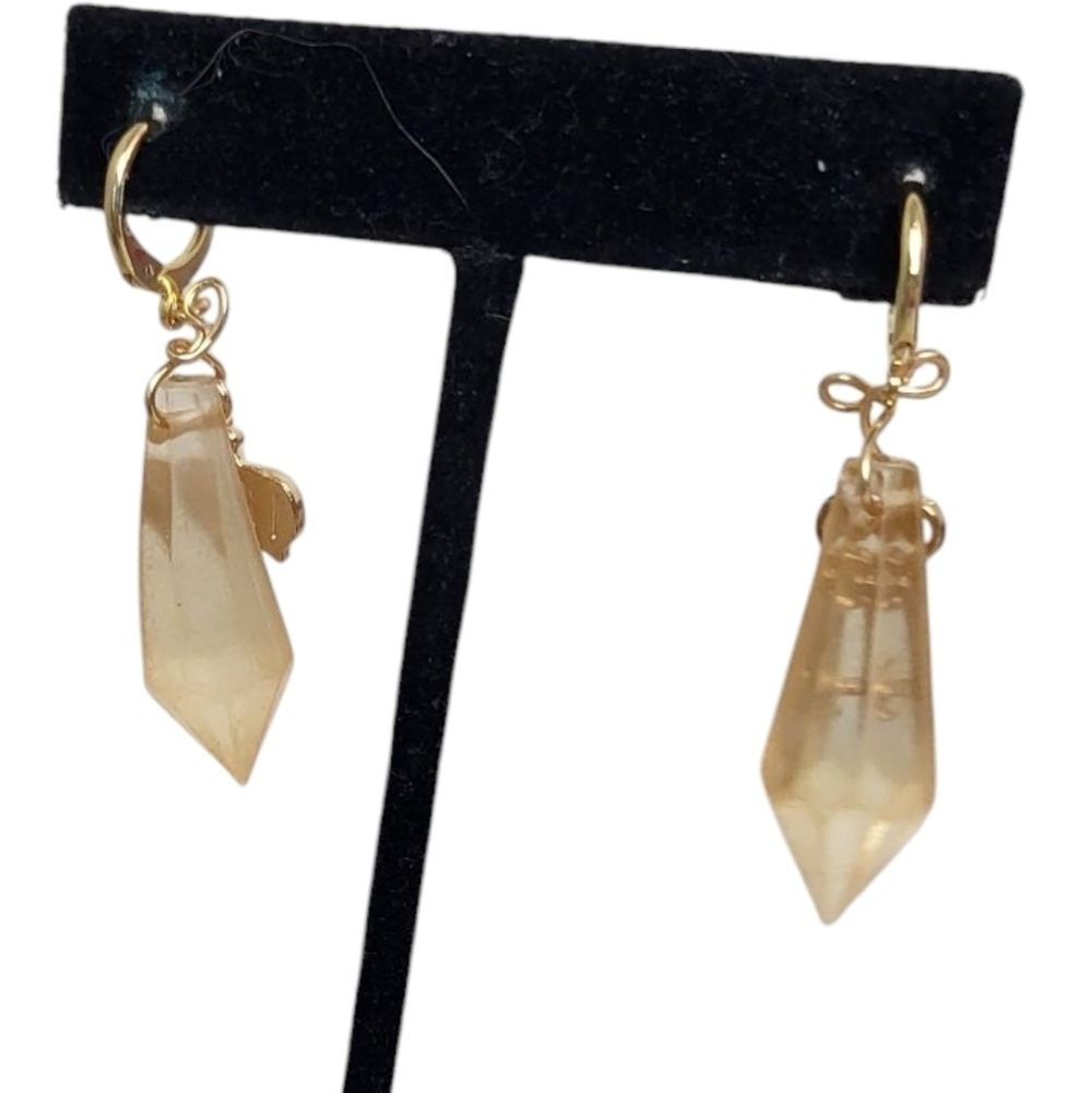 18K Goldplated Clear Sphere Skeleton Key Crown Huggie EARRINGS - Picture 6 of 6